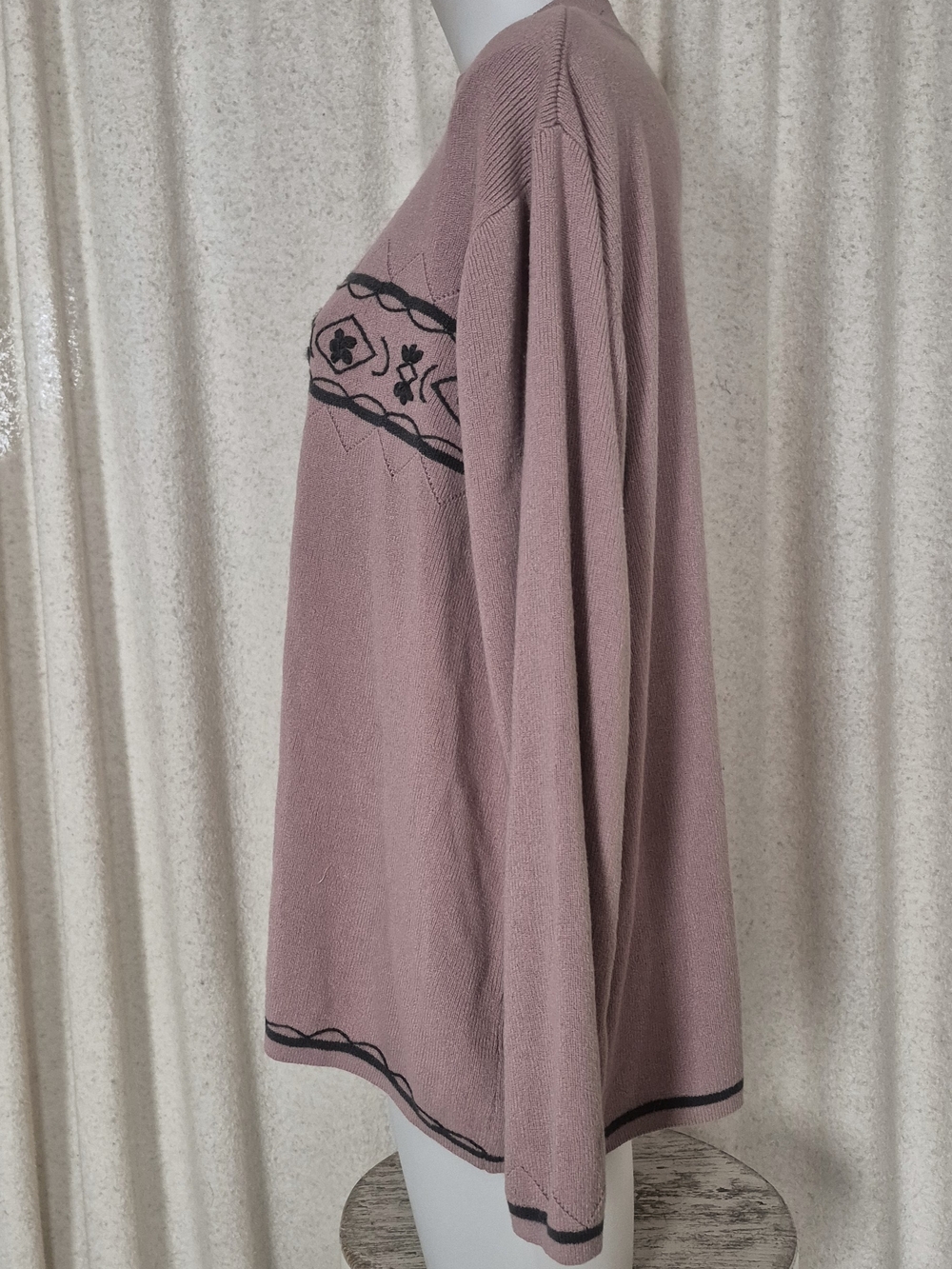 99s Dusty Rose Long Sleeve Knit Sweater with Contrasting Floral 3X